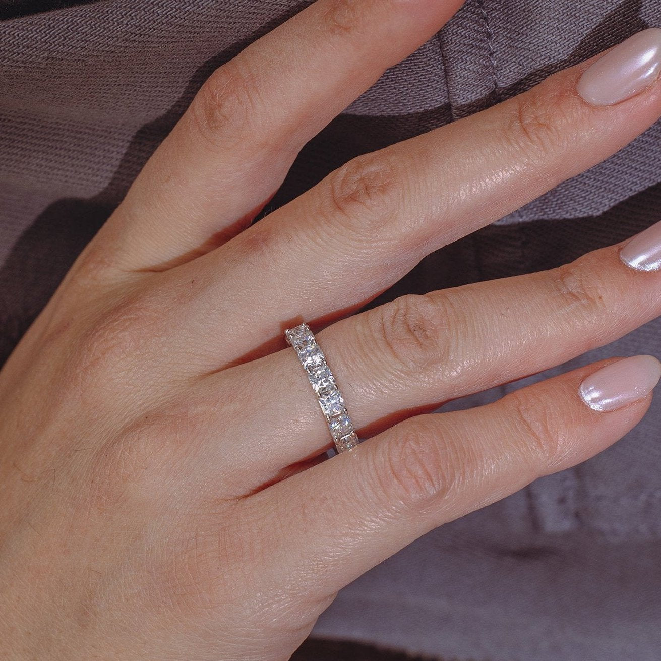 Rhodium Plated 925 Sterling Silver Moissanite 3.8mm Eternity Band Ring - MGMR00006 SPI