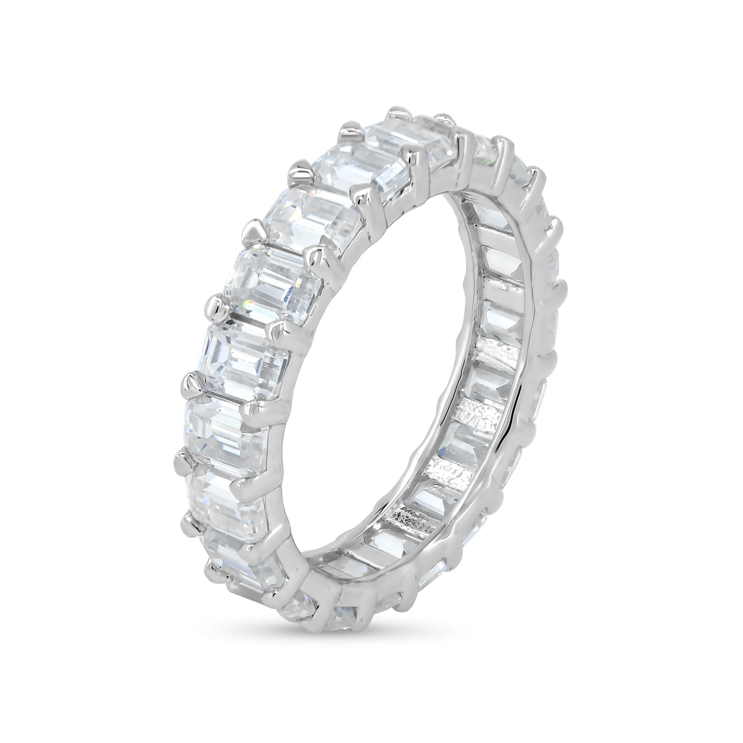 Rhodium Plated 925 Sterling Silver Square Moissanite Stone Eternity Band Ring - MGMR00007 SPI