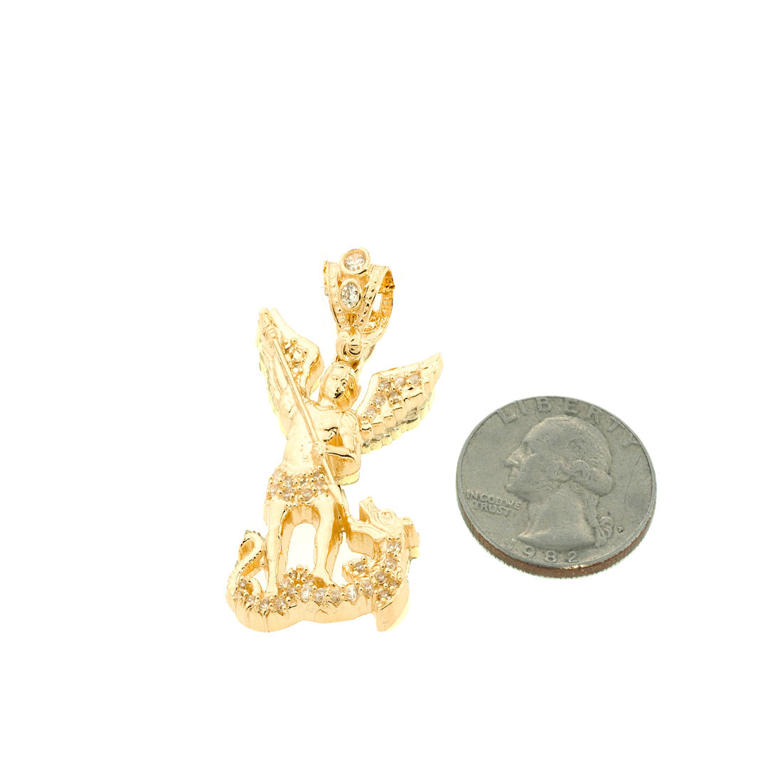 Saint Michael Pendant | 14K Gold With Cz - Fantastic Jewelry NYC