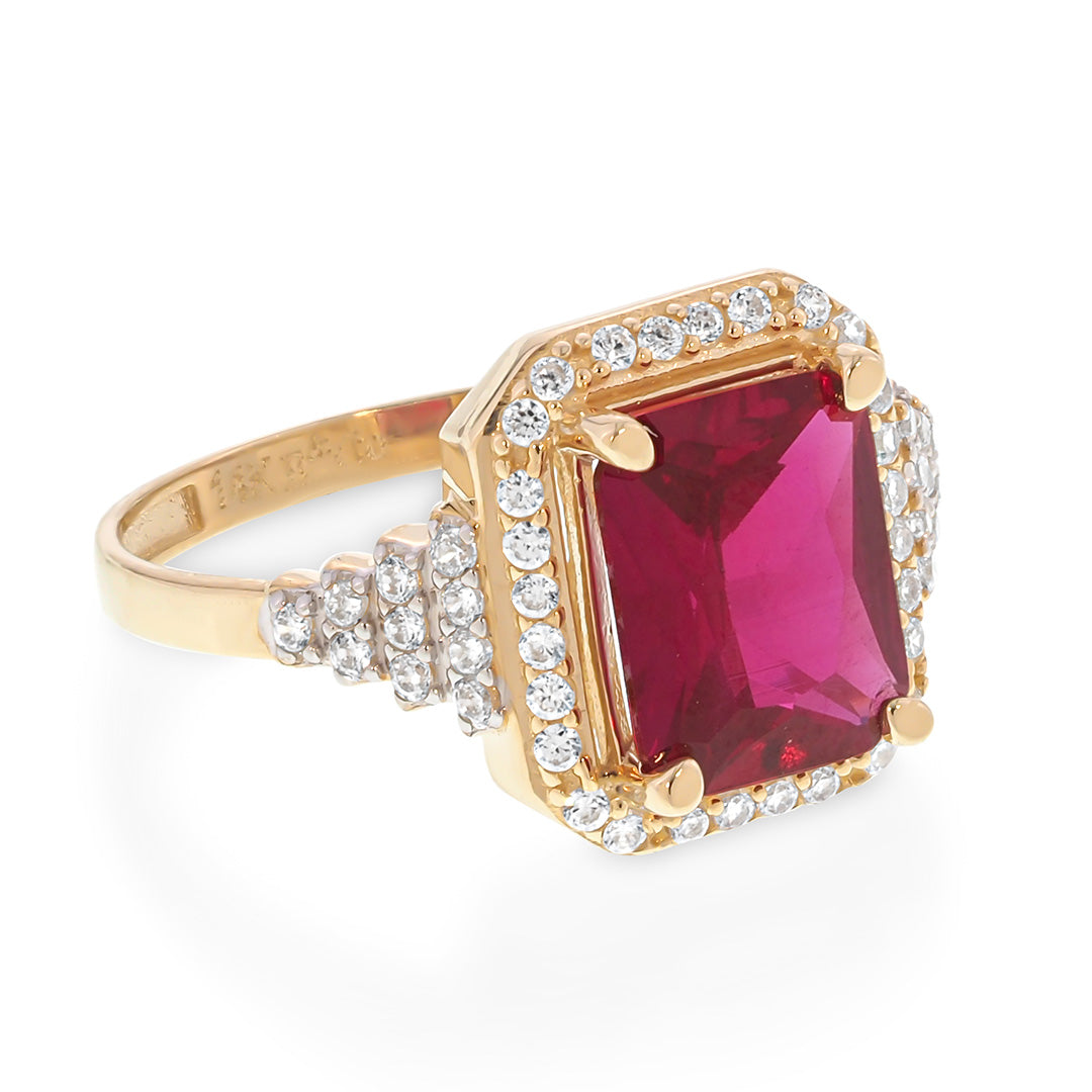 Red Ruby Accents Ring | 14K Gold With Cz
