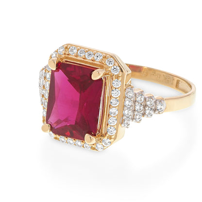 Red Ruby Accents Ring | 14K Gold With Cz