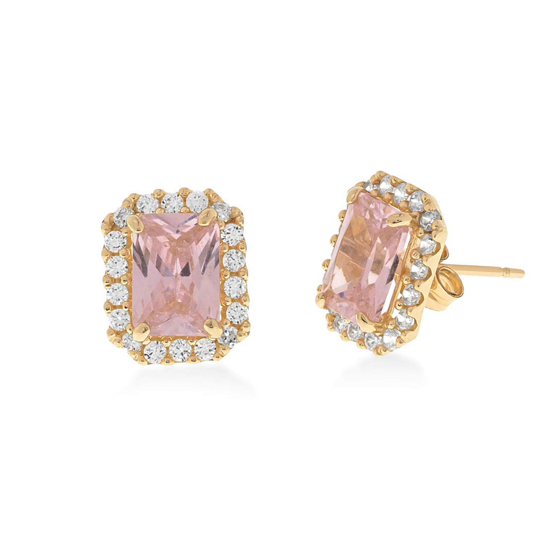Pink Morganite Stud Earrings in 14K Gold with CZ
