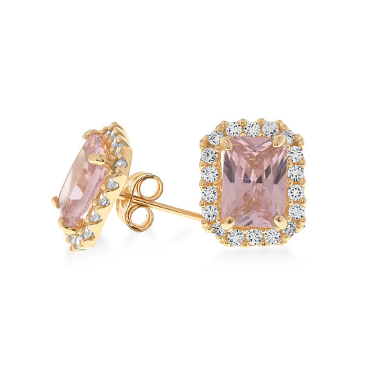 Pink Morganite Stud Earrings in 14K Gold with CZ
