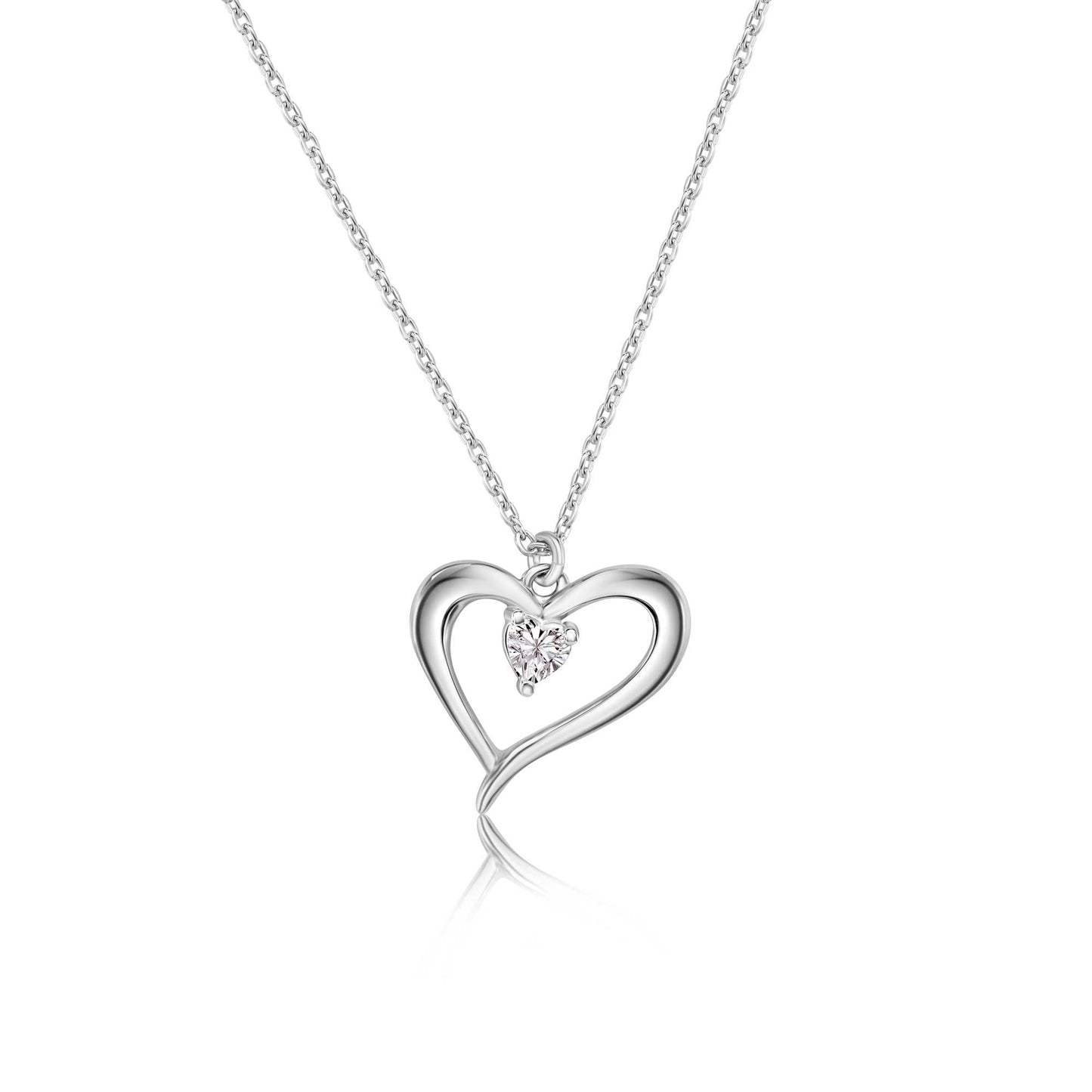 Rhodium Plated 925 Sterling Silver Heart Clear CZ Necklace Pendant - SOP00181 SPI