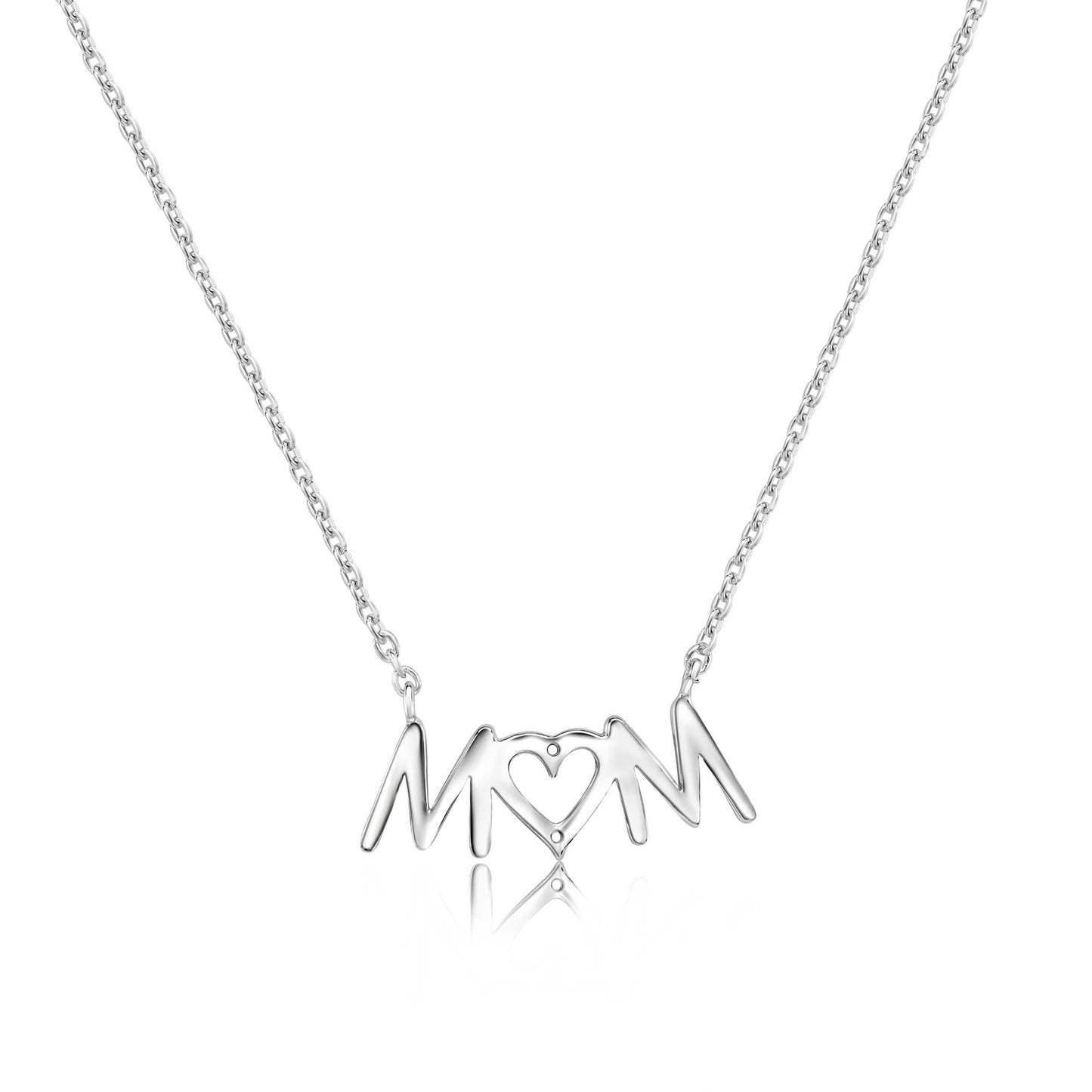 Rhodium Plated 925 Sterling Silver Mom Heart Clear CZ Necklace Pendant - SOP00184 SPI