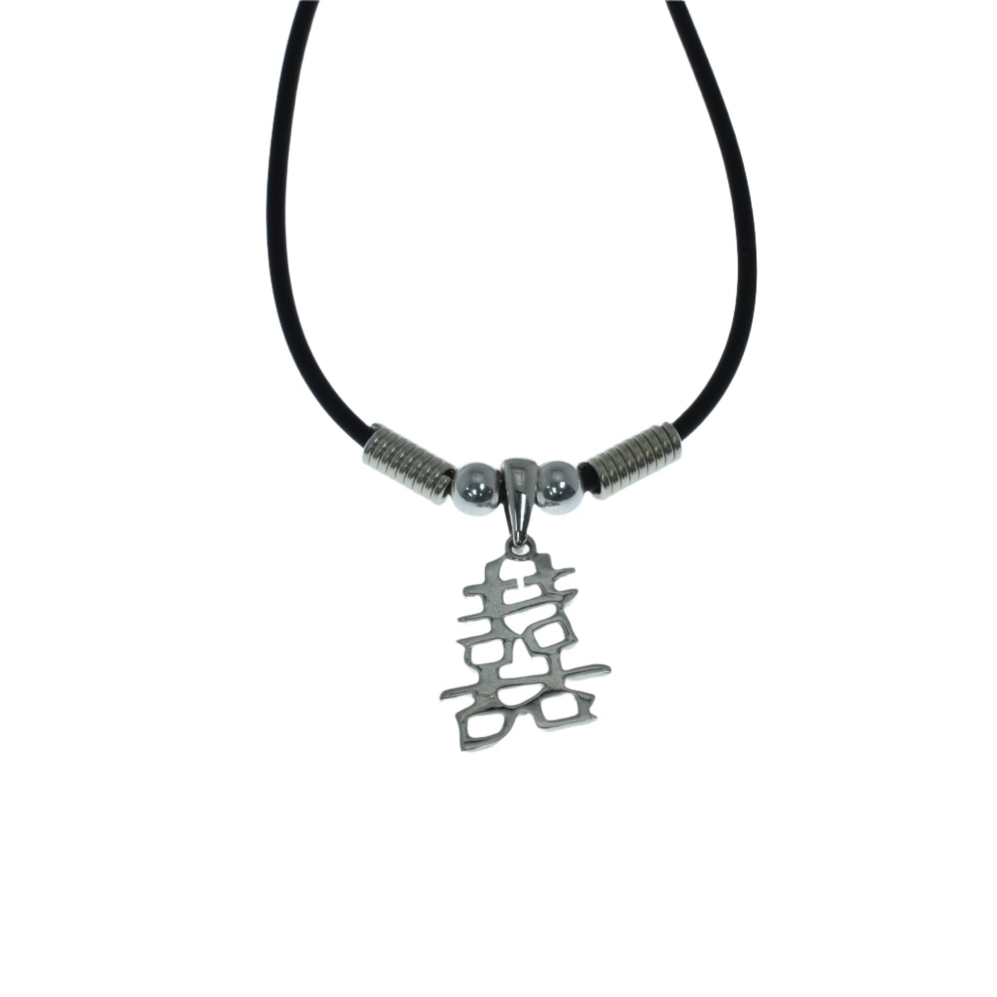 925 Sterling Silver Chinese Character Double Happiness Rubber Necklace- SPN00002 Fantastic Jewelry NYC