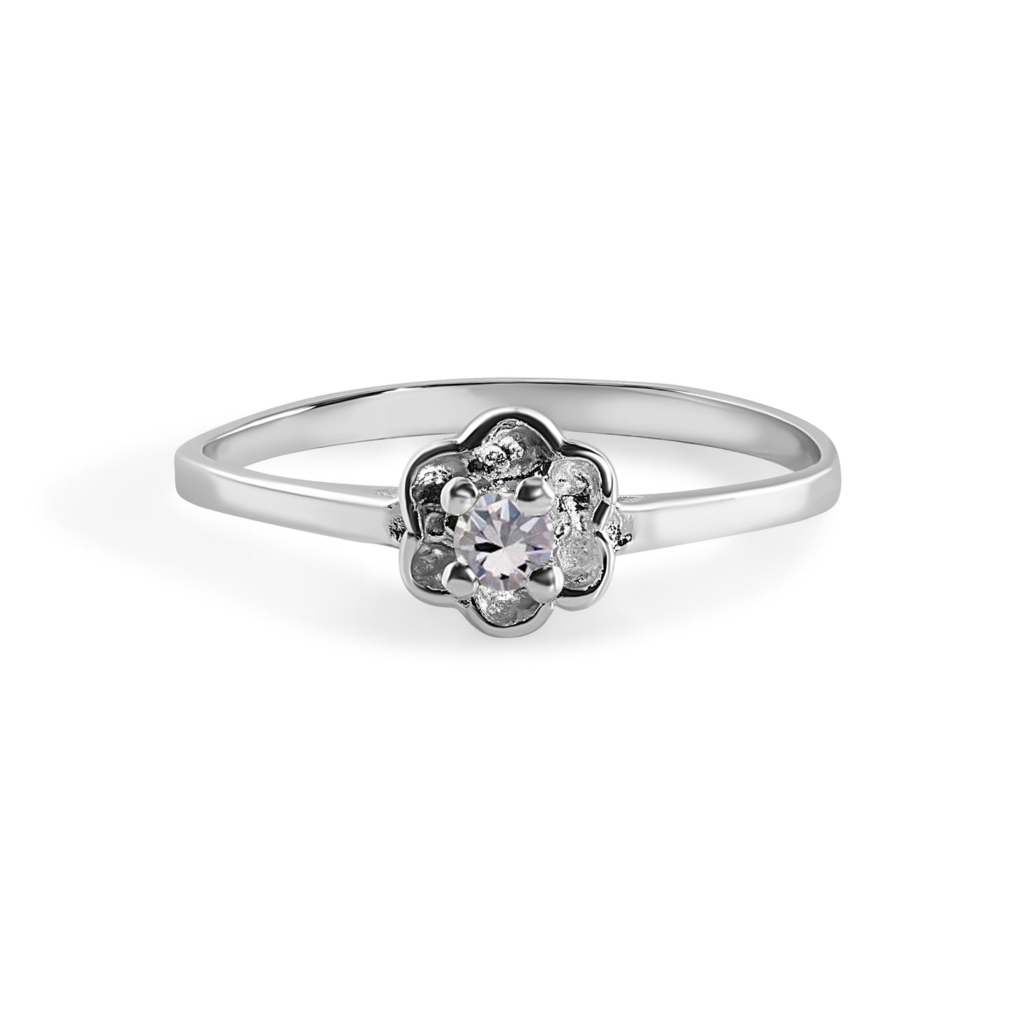 Rhodium Plated 925 Sterling Silver Dainty Birthstone Flower Ring- SPR00004 Fantastic Jewelry NYC
