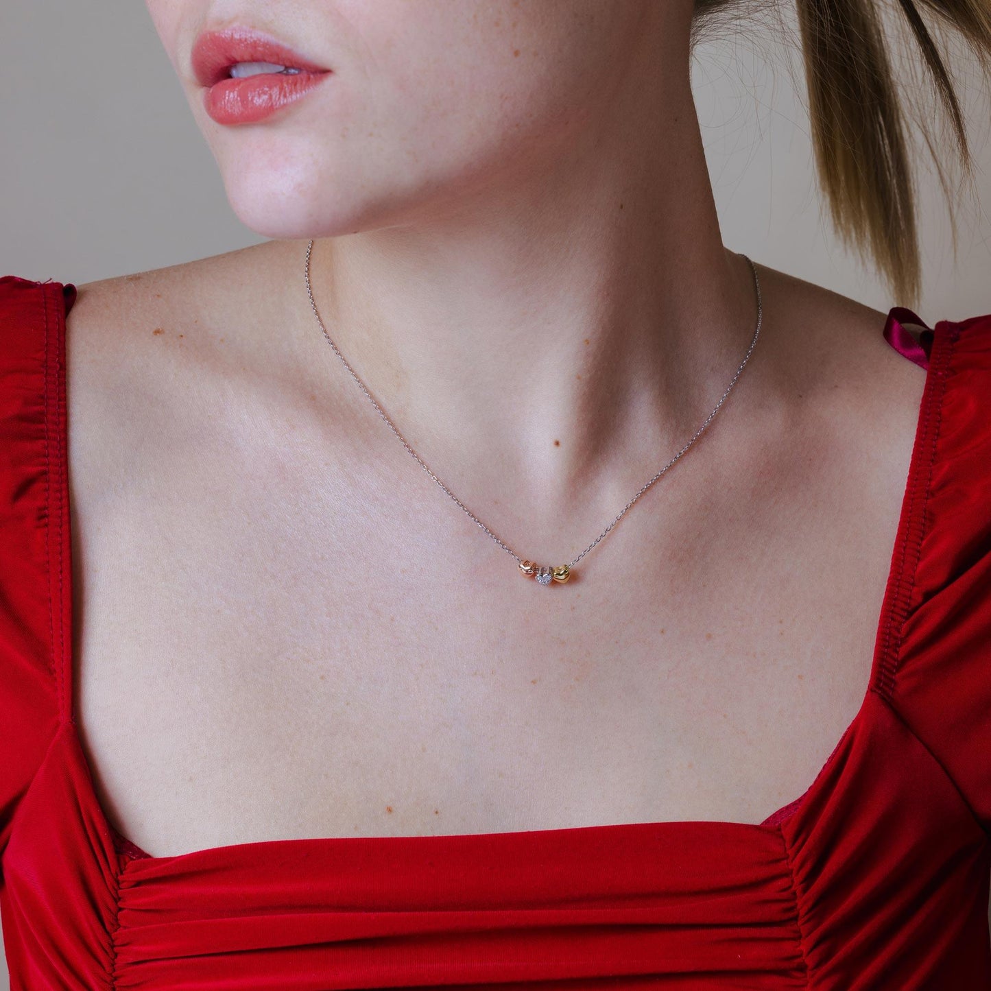 Three-Tone 925 Sterling Silver Heart Charms Necklace - STP01530 SPI