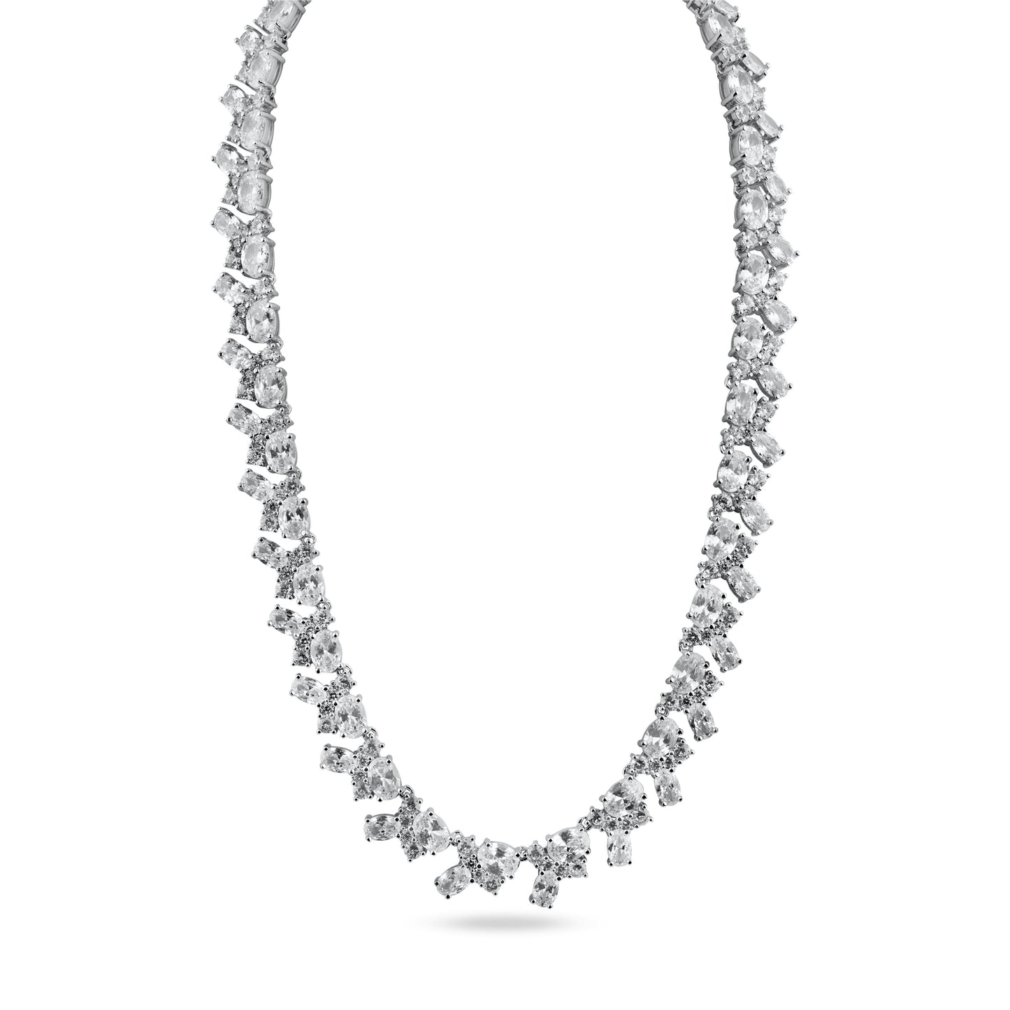 Rhodium Plated 925 Sterling Silver Multi Shape Clear CZ Tennis Necklace - STP01838 SPI