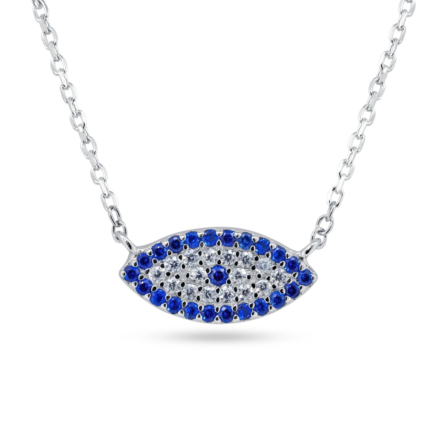 Rhodium Plated 925 Sterling Silver Evil Eye CZ Necklace - STP01849 SPI