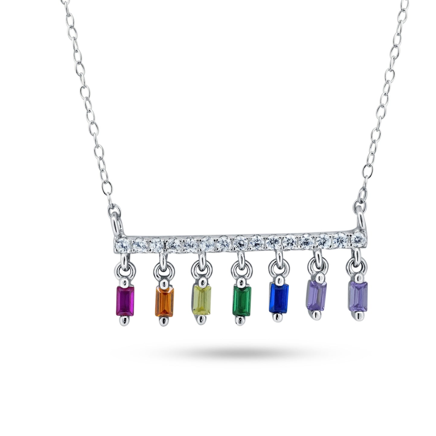 Rhodium Plated 925 Sterling Silver Multi Color Dangling CZ Necklace - STP01848 SPI