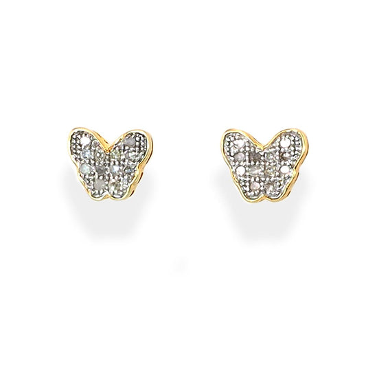 Pave Diamond Butterfly Stud Earrings in 10K Gold