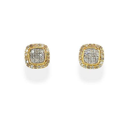 Round Diamond Square Frame  Stud Earrings in 10K Gold