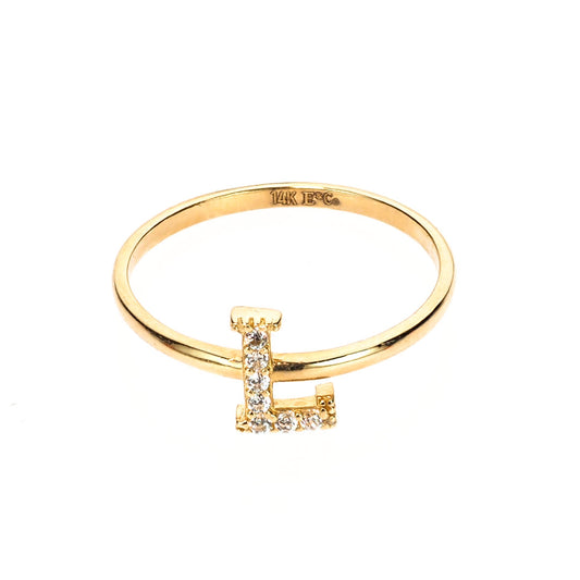 Bling Initial Letter "L" Ring | 14K Gold With Cz - Fantastic Jewelry NYC