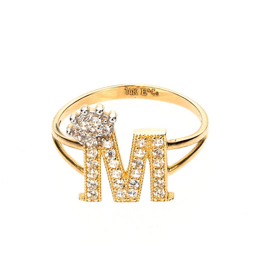Crown Initial Letter 'M' Ring in 14K Gold with