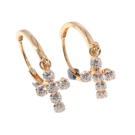 Cubic Zirconia Cross Drop Earrings in 14K Gold