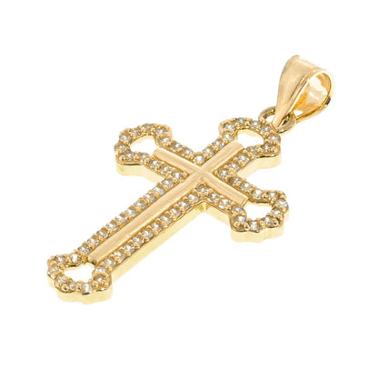 14K Gold Fancy Cross Pendant with CZ Stones