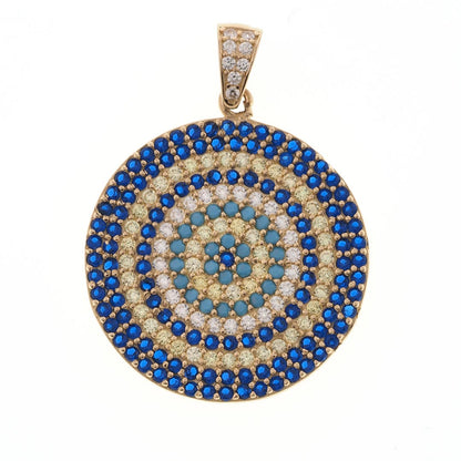Turkish Big Blue Stone Evil Eye Round Pendant  | 14K Gold - Fantastic Jewelry NYC