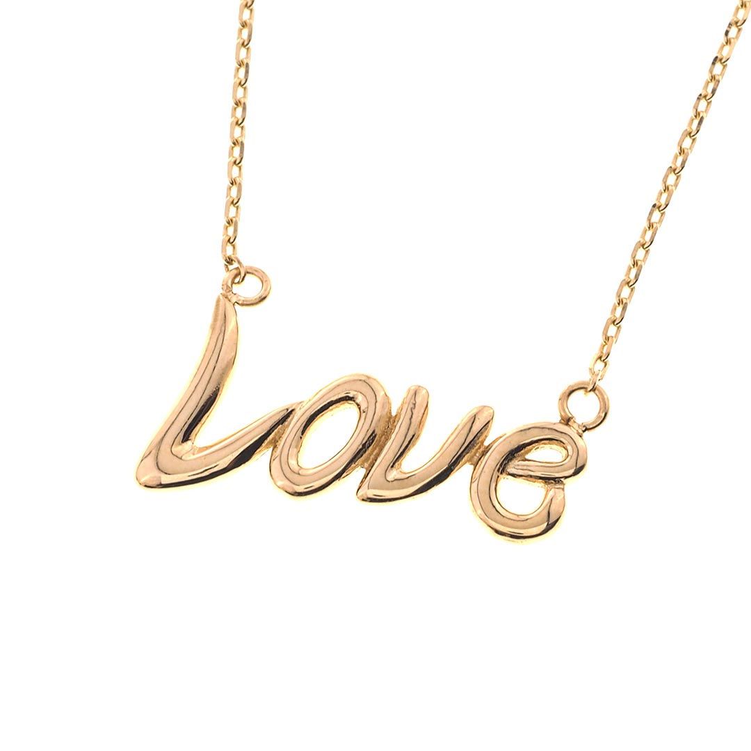 Solid Real Yellow Gold Love Necklace   | 14K Gold - Fantastic Jewelry NYC