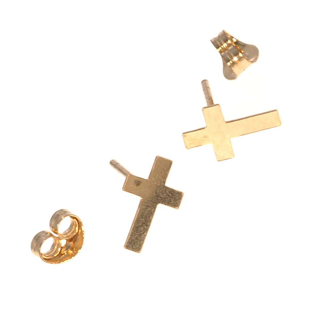 Flat Cross Stud Earrings 14K Gold