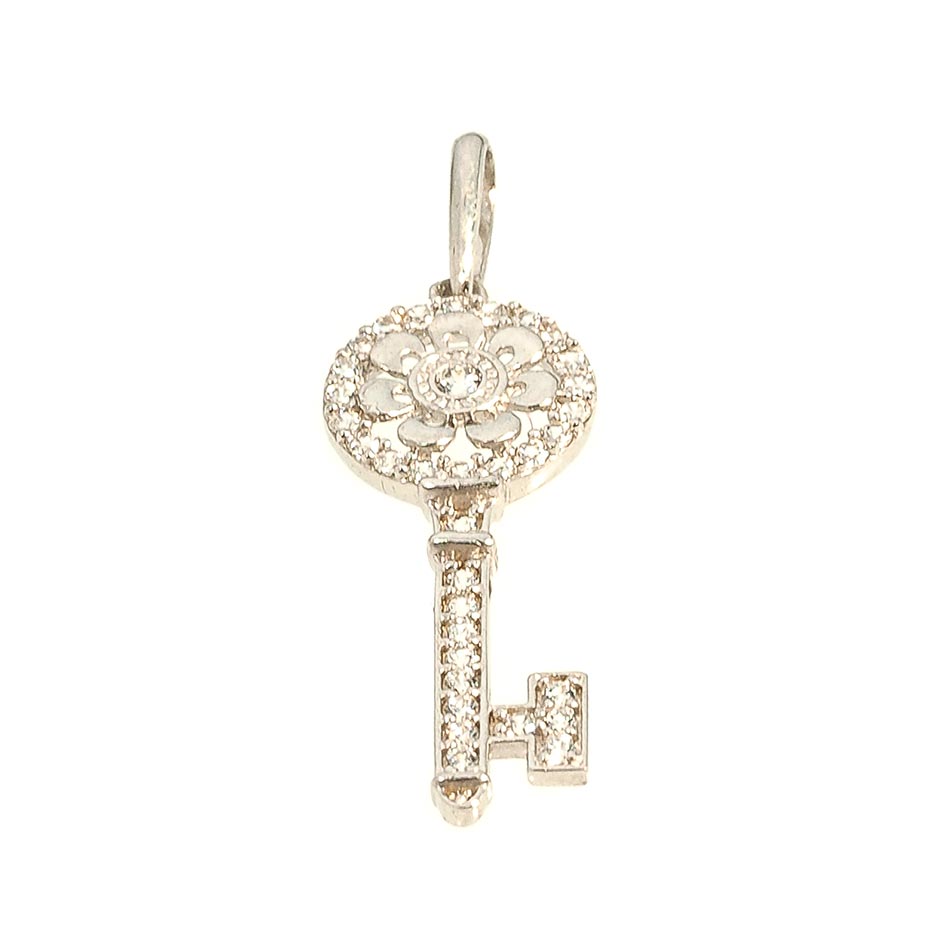 Modern Open Round Key Pendant | 14K Gold With Cz - Fantastic Jewelry NYC