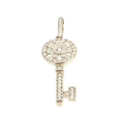 Modern Open Round Key Pendant | 14K Gold With Cz - Fantastic Jewelry NYC