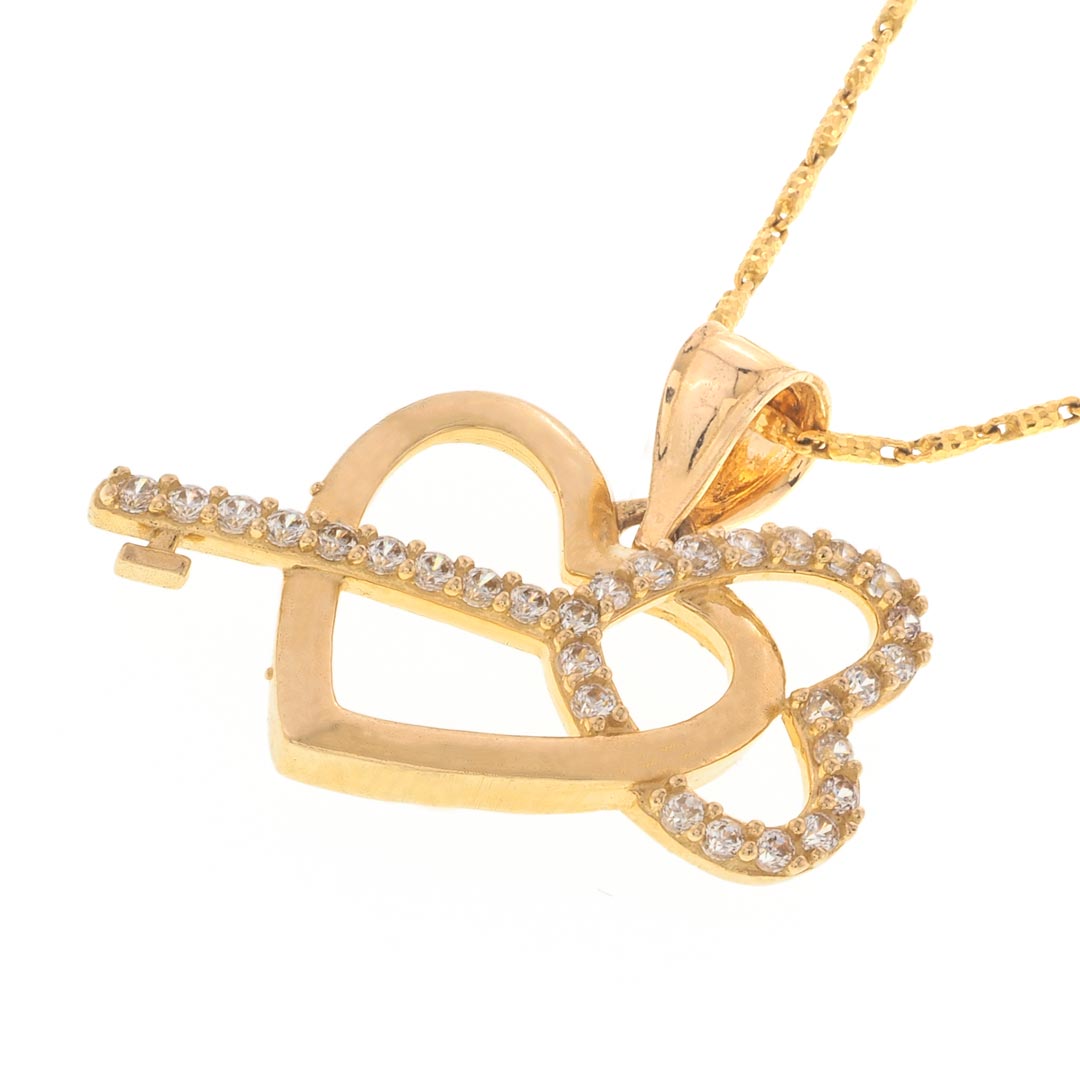 Treasured Heart and Key Pendant for Love | 14K Gold with CZ - Fantastic Jewelry NYC