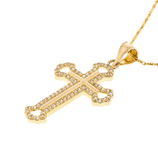 14K Gold Fancy Cross Pendant with CZ Stones