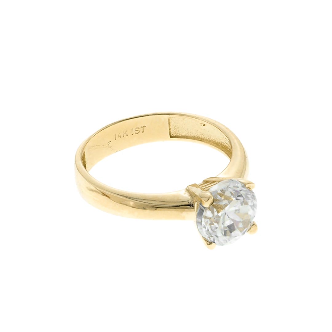 Solitaire Engagement Wedding Ring | 14K Gold With Cz - Fantastic Jewelry NYC