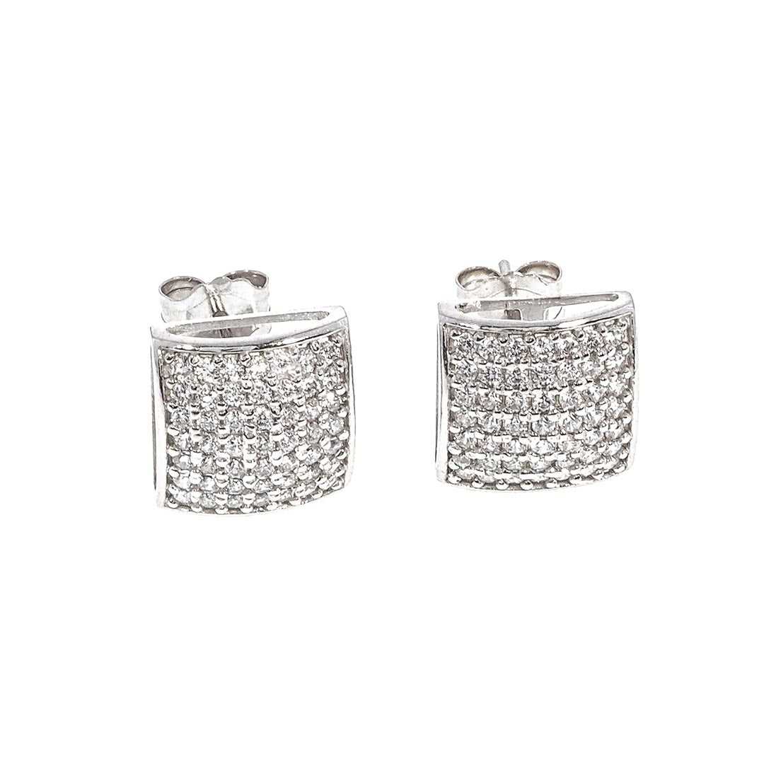 Cushion Square Micro Pave CZ Stud Earrings in 14K Gold