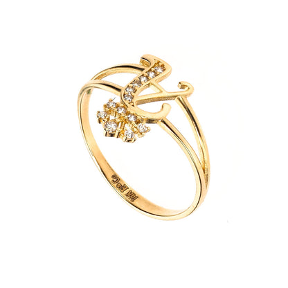 Crown Initial Letter 'A' Ring in 14K Gold with CZ