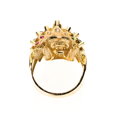 Mens Native American chief head ring with multicolor stones | 14K Gold With Cz - Fantastic Jewelry NYC