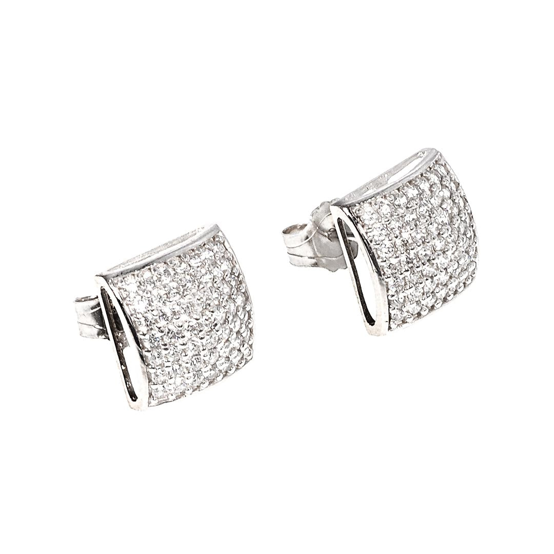 Cushion Square Micro Pave CZ Stud Earrings in 14K Gold