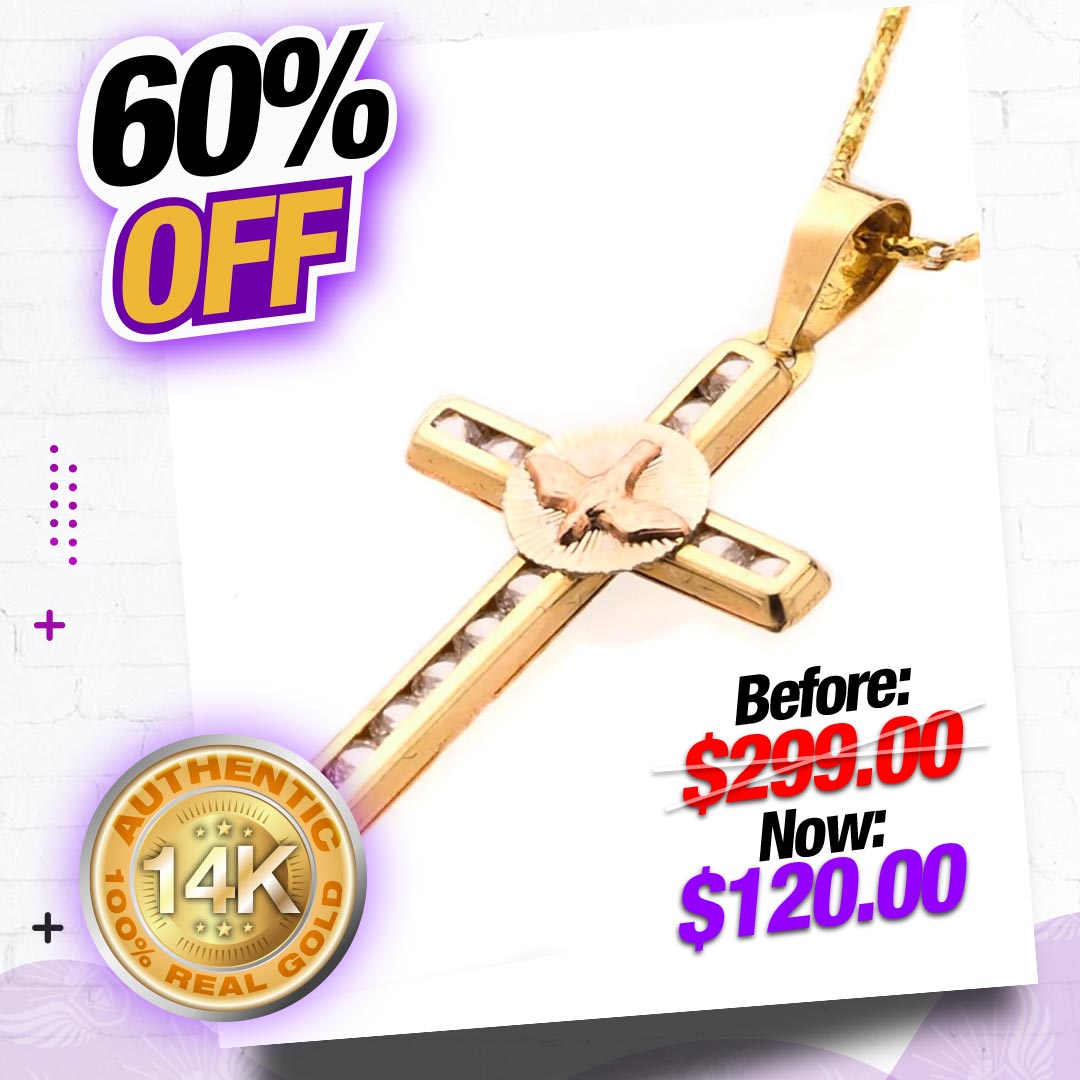 Spirit Saint Cross Pendant | 14K Gold With Cz - Fantastic Jewelry NYC
