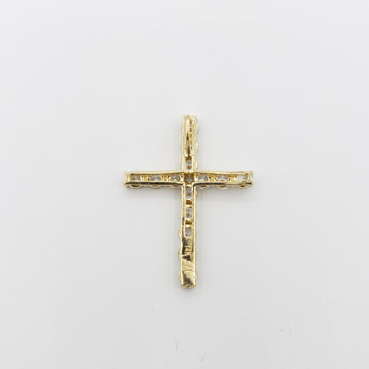 14K Gold- Single Row Cross Pendant