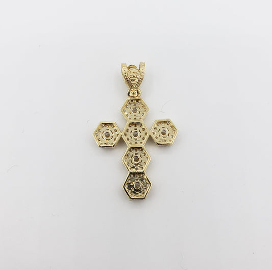 14K Gold- Hexagon Cross Pendant