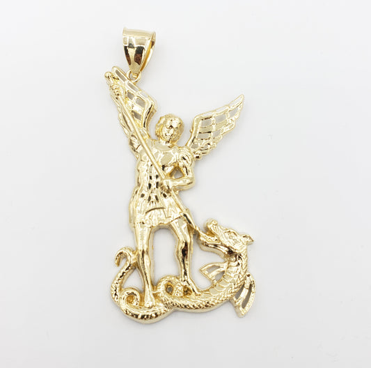 14K Gold- Saint Michael Slaying Dragon Pendant