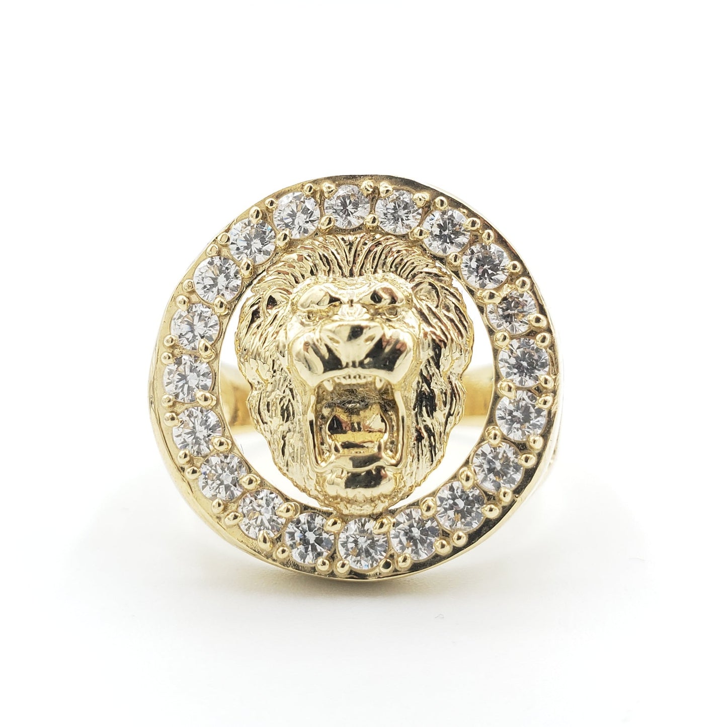 14K Gold- Men's Lion Head Ring with CZ Trim | 7.6 Grams