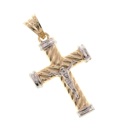 Two Tone Twisted Cross Jesus Christ crucifixion Pendant in Gold 10K