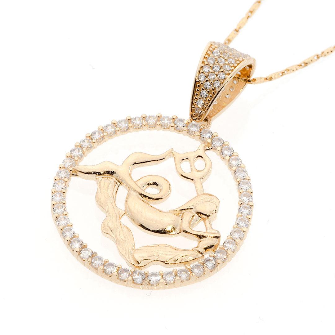 Aquarius Zodiac Pendant 14K Gold With CZ