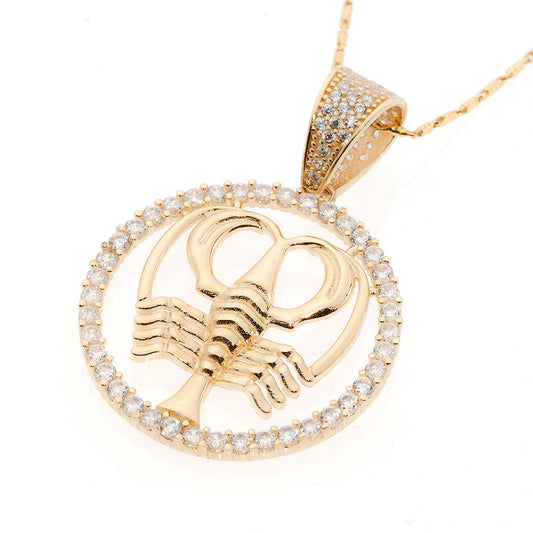 Cancer Zodiac Pendant in 14K Gold with CZ Accents
