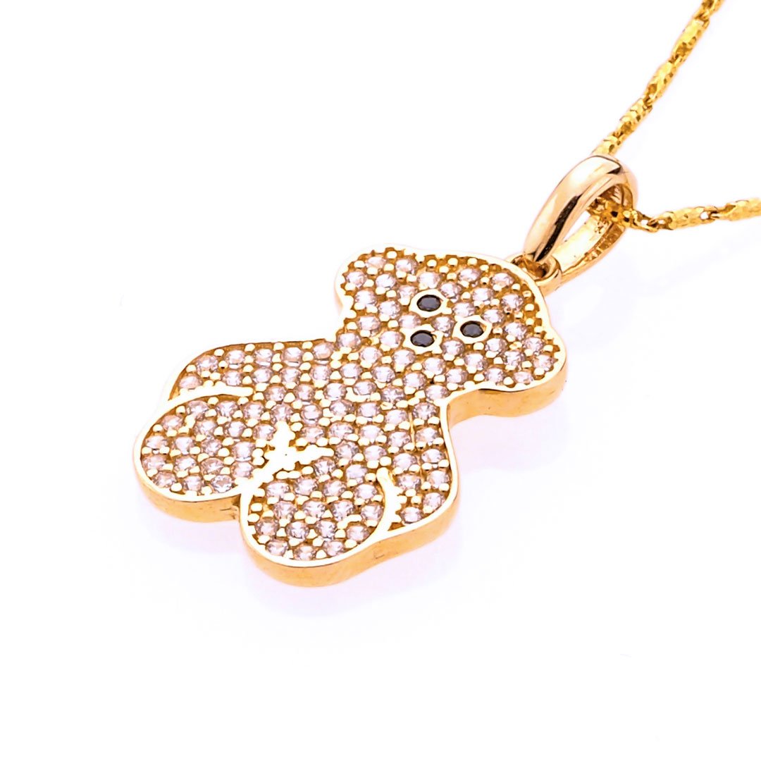 Collectible 14K Gold Detailed Floating Teddy Bear w/ Diamond Eyes Charm  Pendant