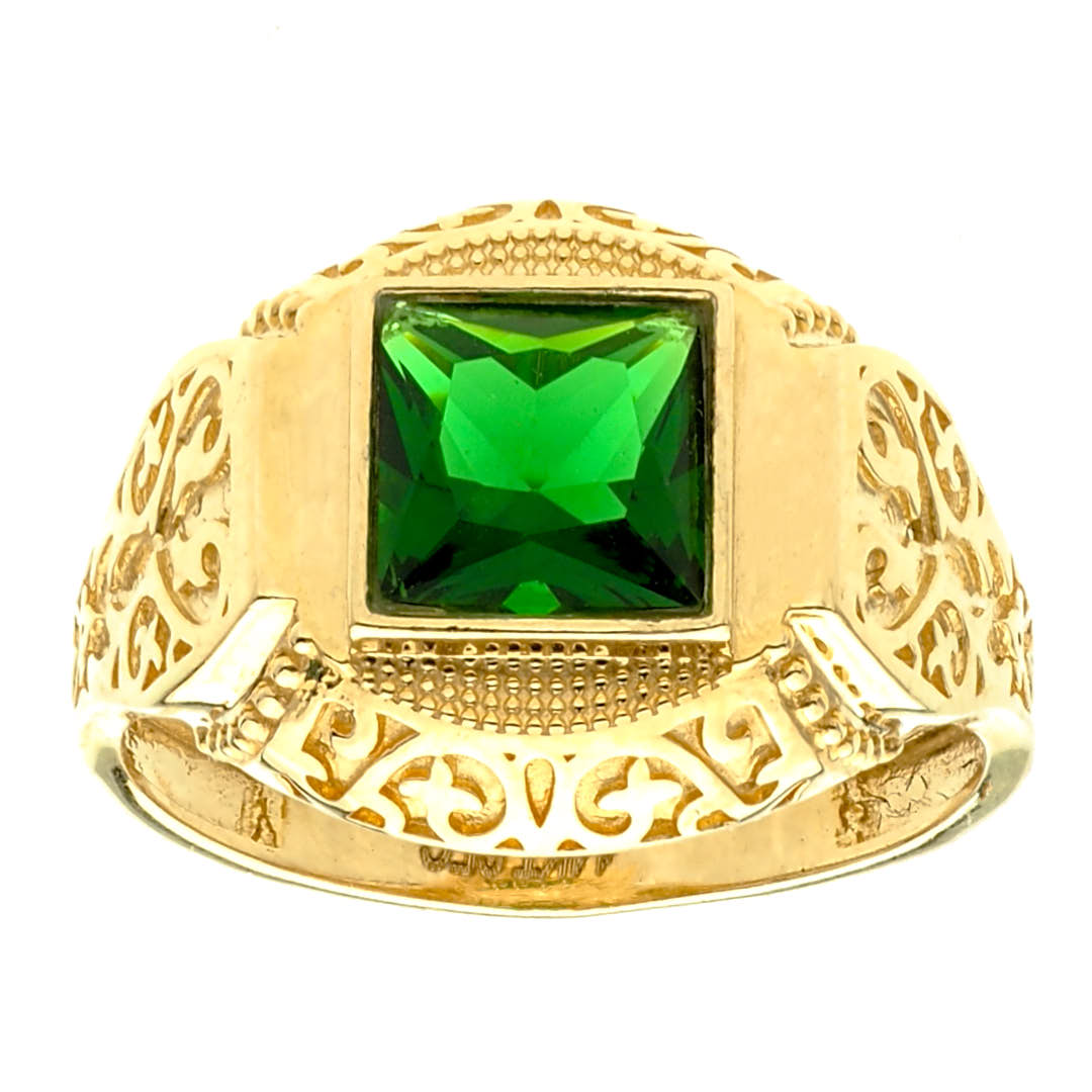 Square Synthetic Emerald Center Stone Ring 14k Gold