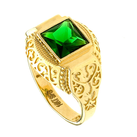 Square Synthetic Emerald Center Stone Ring 14k Gold