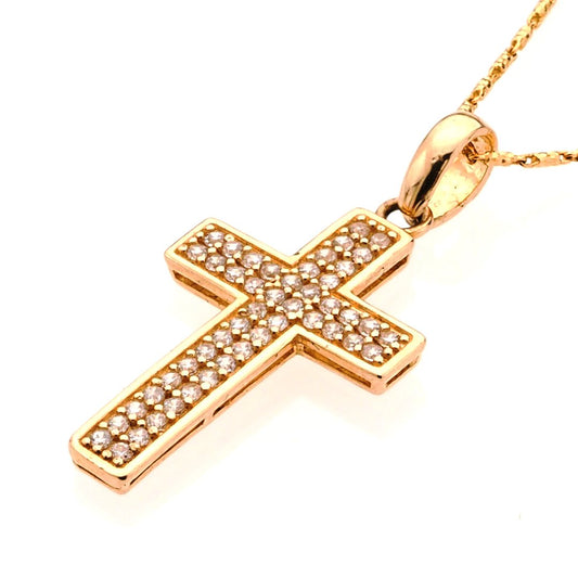 14K Gold Pendant with CZ-Inlaid Cross Design