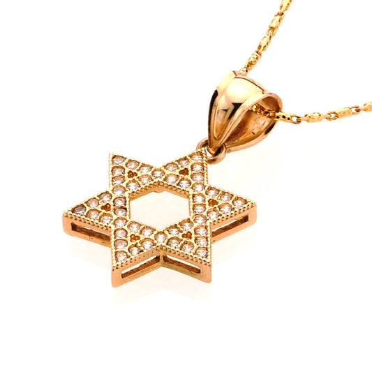 Star of David Pendant in 14K Gold with Cubic Zirconia