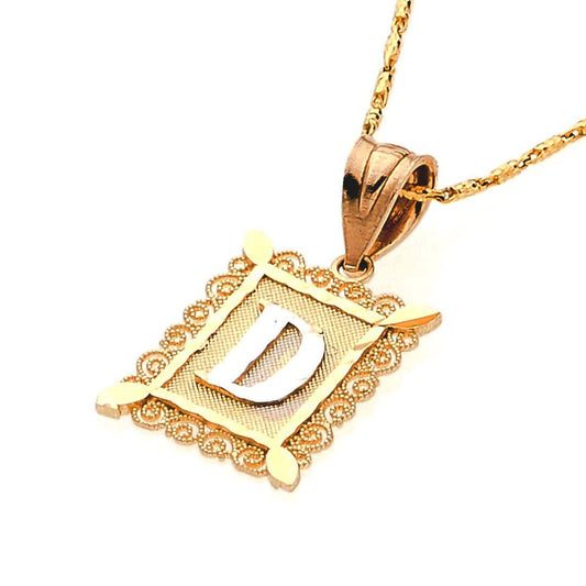 Pendant | Square Initial Letter "D" Necklace 14K Yellow Gold