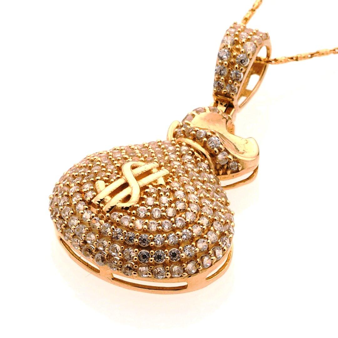 Pendant | Money Bag Pendant CZ 14K GOLD