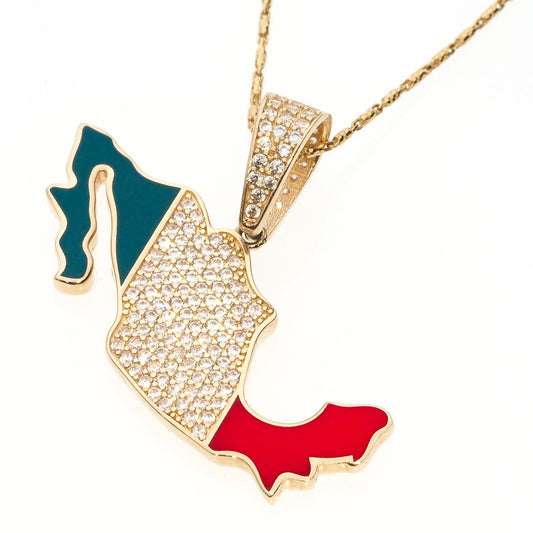 Mexico Map-Flag Pendant | 14K Gold With Cz - Fantastic Jewelry NYC