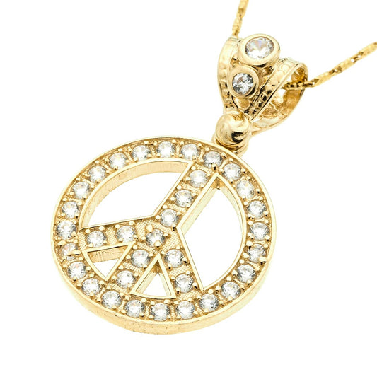 Peace Pendant | 14K Gold With Cz - Fantastic Jewelry NYC